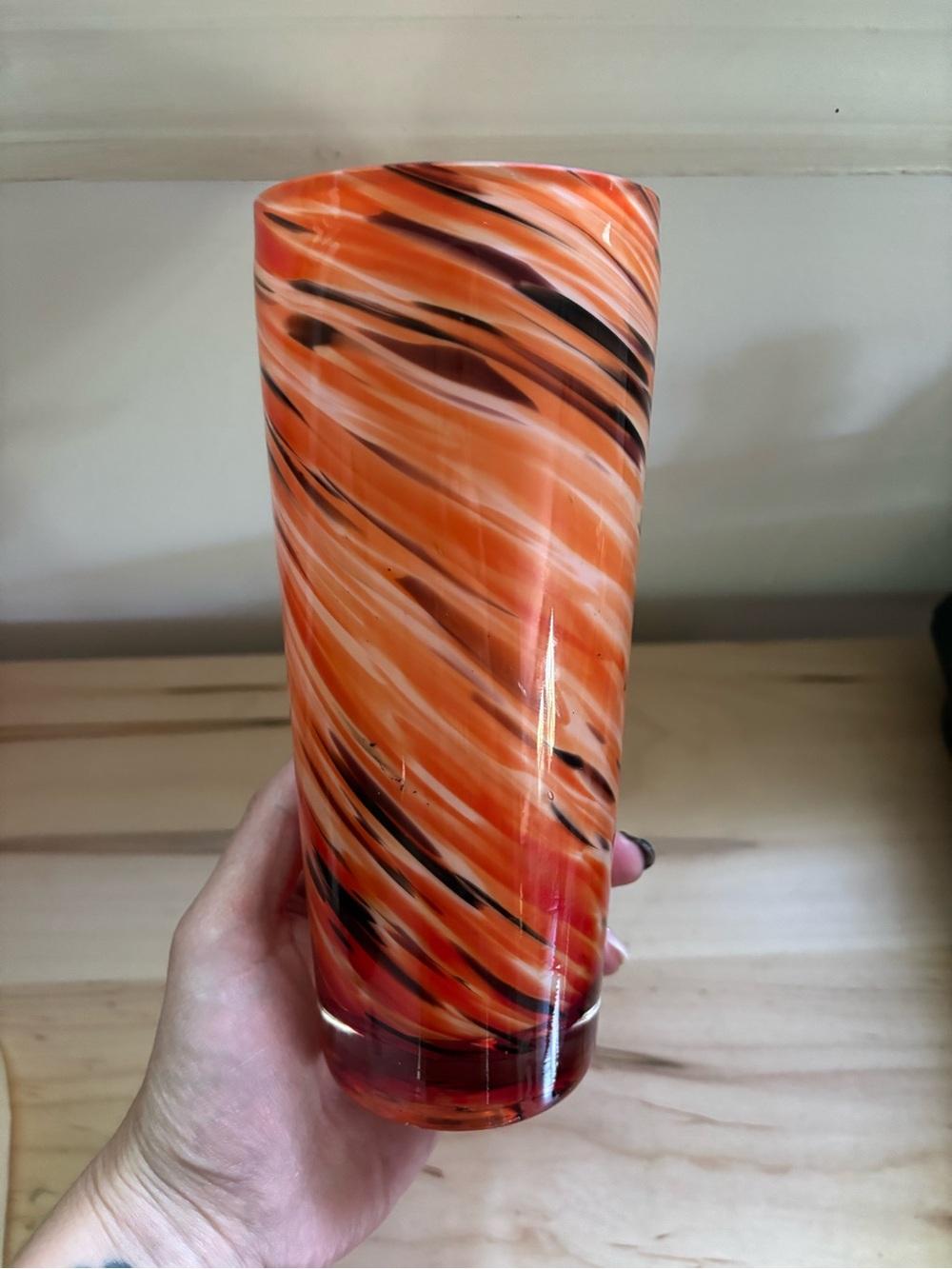 Handblown Orange Swirl Glass Tumbler